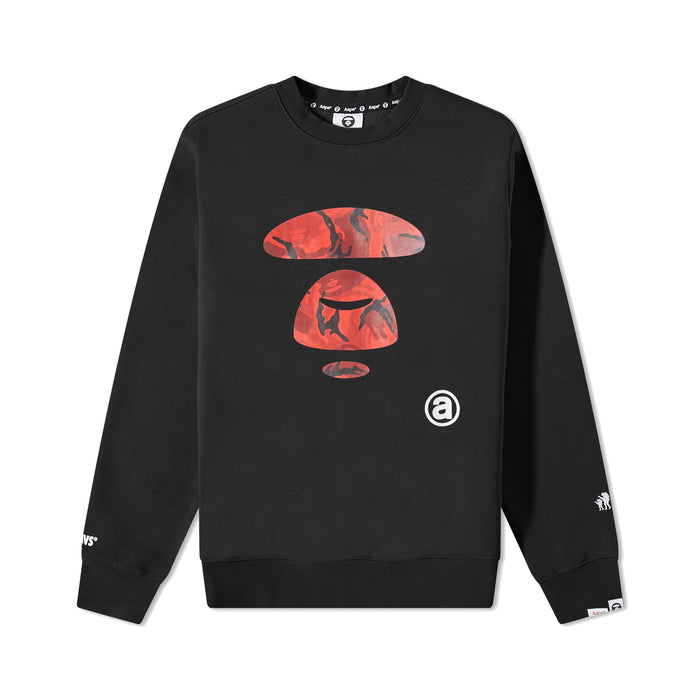 AAPE By A Bathing Ape Camo Big Face Crewneck Sweater Black