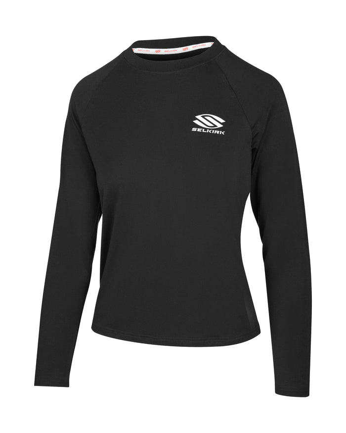 AeroFiber Collection Women's Long-Sleeve Shirt in black, designed for comfort and performance on the pickleball court.