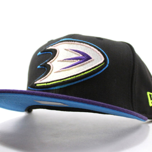 Anaheim Ducks New Era 59FIFTY Fitted Hat (Black Purple Light Blue Under Brim)