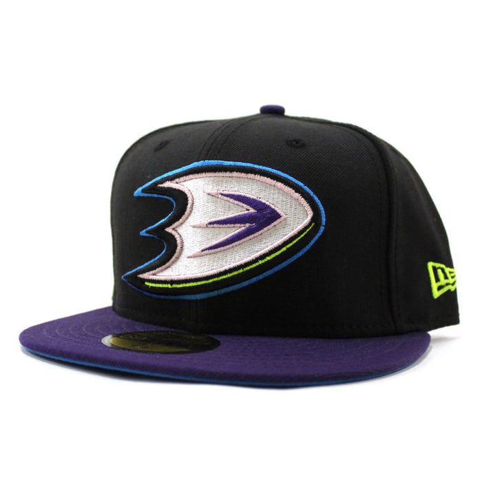 Anaheim Ducks New Era 59FIFTY Fitted Hat (Black Purple Light Blue Under Brim)