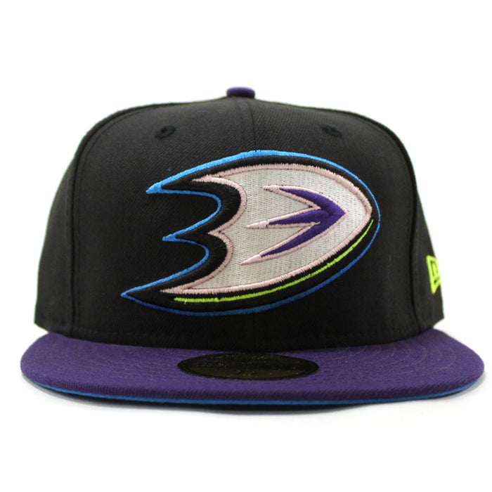 Anaheim Ducks New Era 59FIFTY Fitted Hat (Black Purple Light Blue Under Brim)