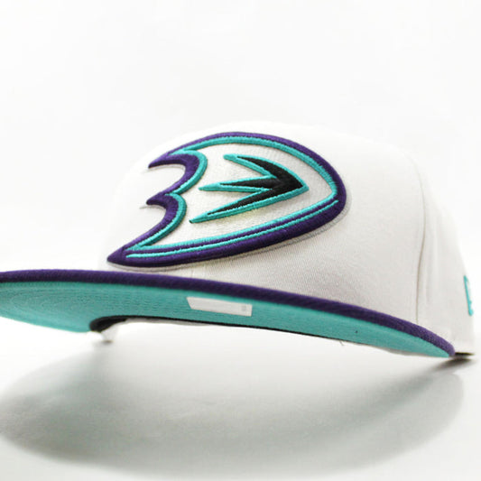 Anaheim Ducks New Era 59FIFTY Fitted Hat (White Purple Teal Under Brim)