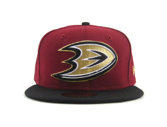 Anaheim Ducks New Era 59Fifty Fitted Hats (BURGUNDY BLACK M GOLD)