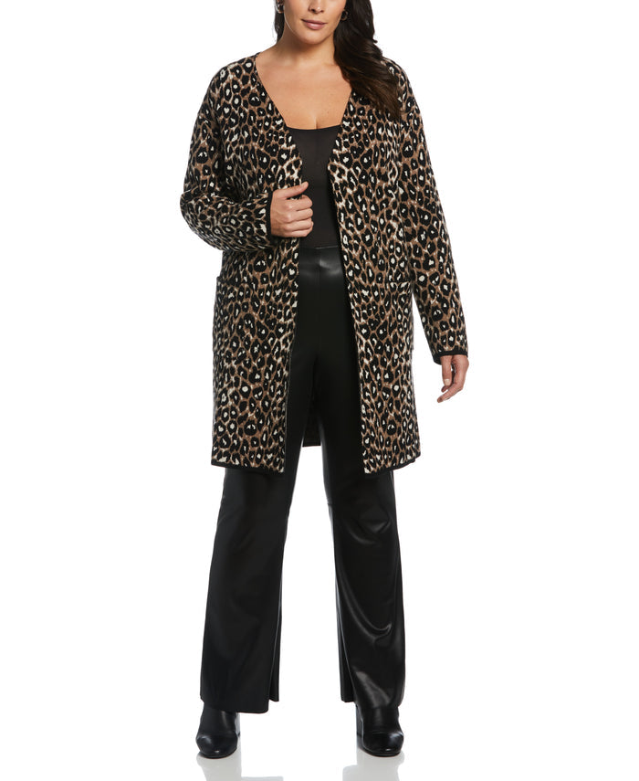 Animal Jacquard Pattern Sweater Coatigan (Black)