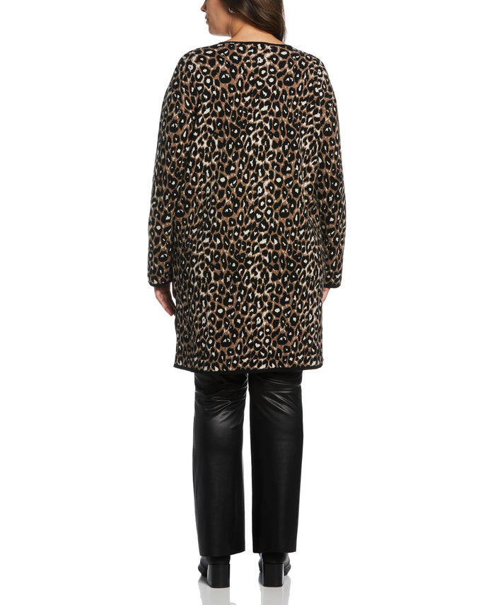 Animal Jacquard Pattern Sweater Coatigan (Black)