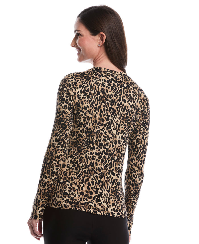 Animal Print Chain Neck Detail Top (Black)