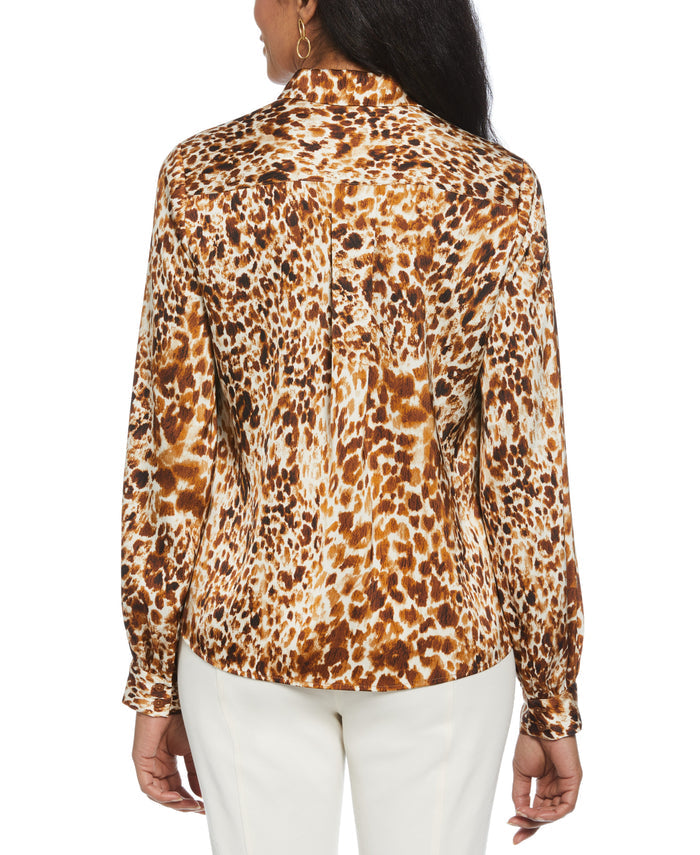 Animal Print Shine Puff Sleeve Blouse (Buckthorn Brown)