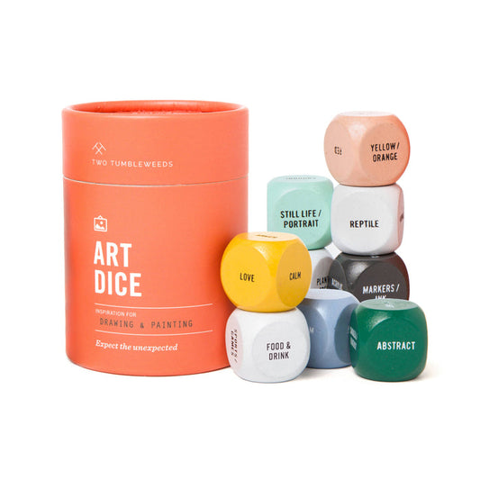 Art Dice cards from Two Tumbleweeds, featuring colorful illustrated game cards with artistic designs for tabletop gaming.