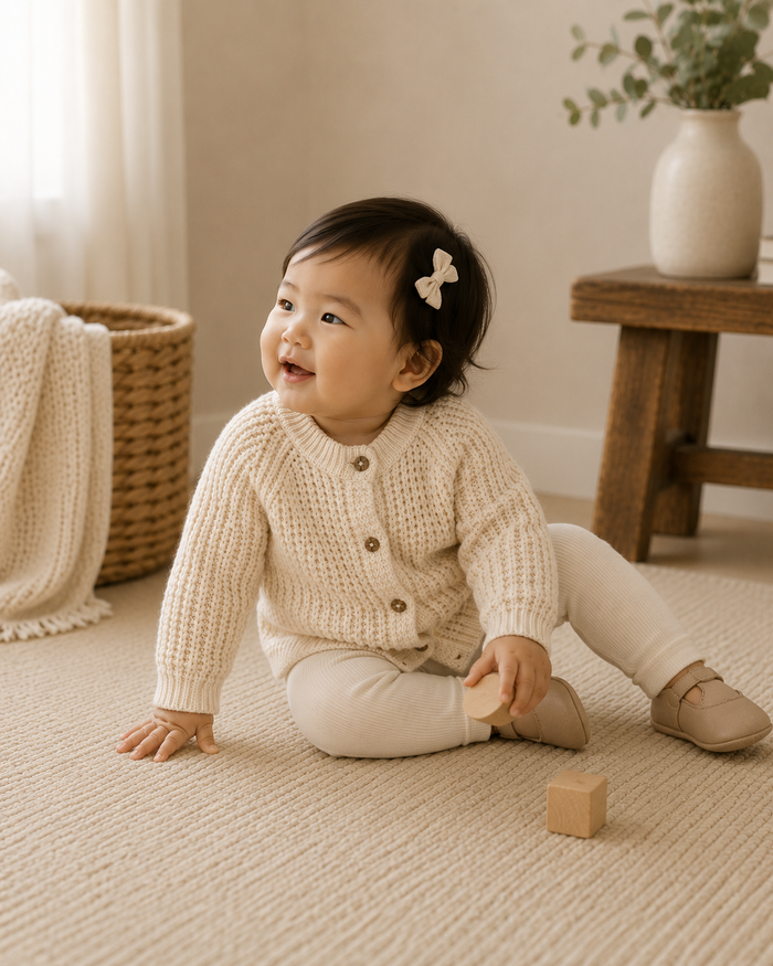 Baby Wearing Avery Button and Pocket Chunky Sweater Knit Baby Cardigan, Organic Cotton by Viverano