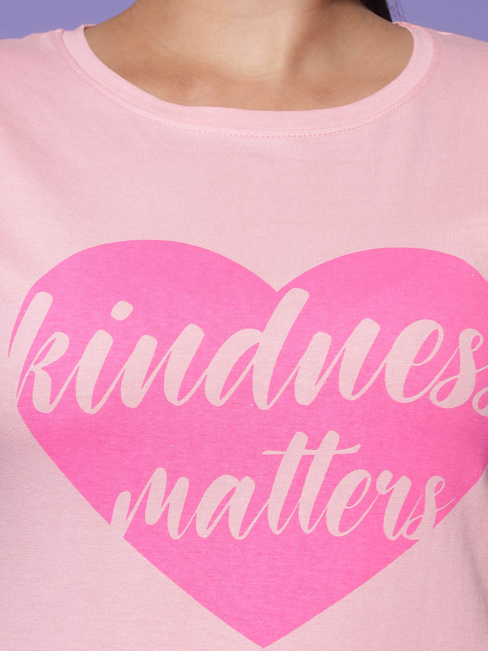 Chic Baby Pink Graphic Long T-Shirt for Women