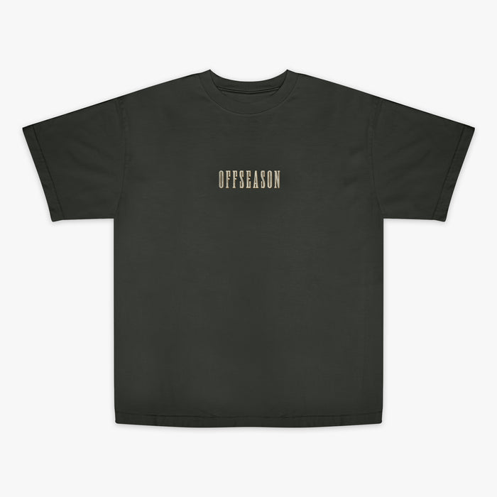 Dark Grey t-shirt with 'OFFSEASON' text on a white background