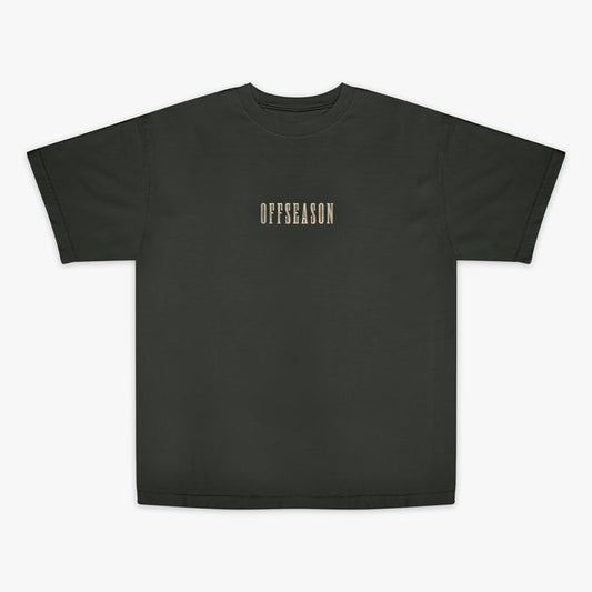 Dark Grey t-shirt with 'OFFSEASON' text on a white background