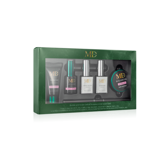 Set of gel products in a green box with visible branding on a white background