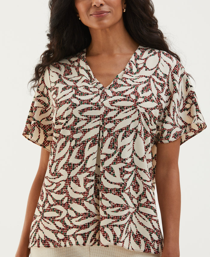 Beach Geo Print Layered Dolman Sleeve Blouse (White Swan)