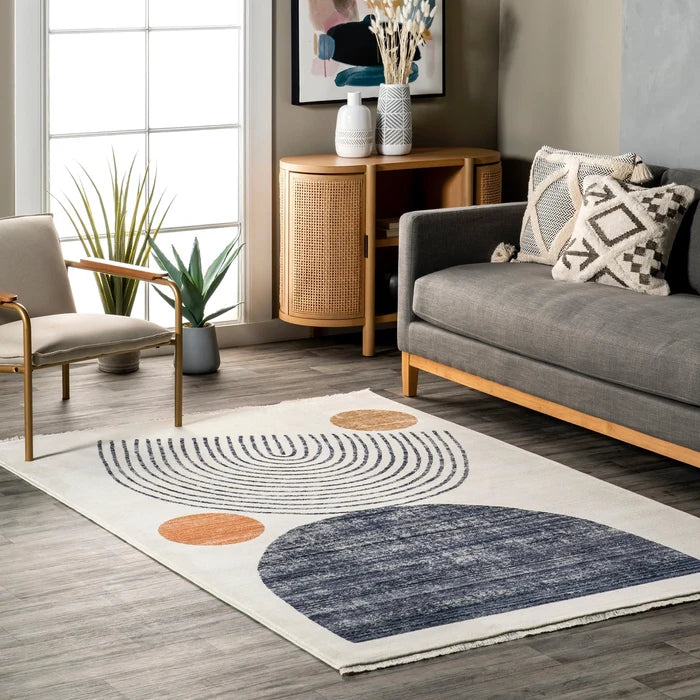 Bevin Abstract Sky Fringe Area Rug-Beige (Various Sizes)