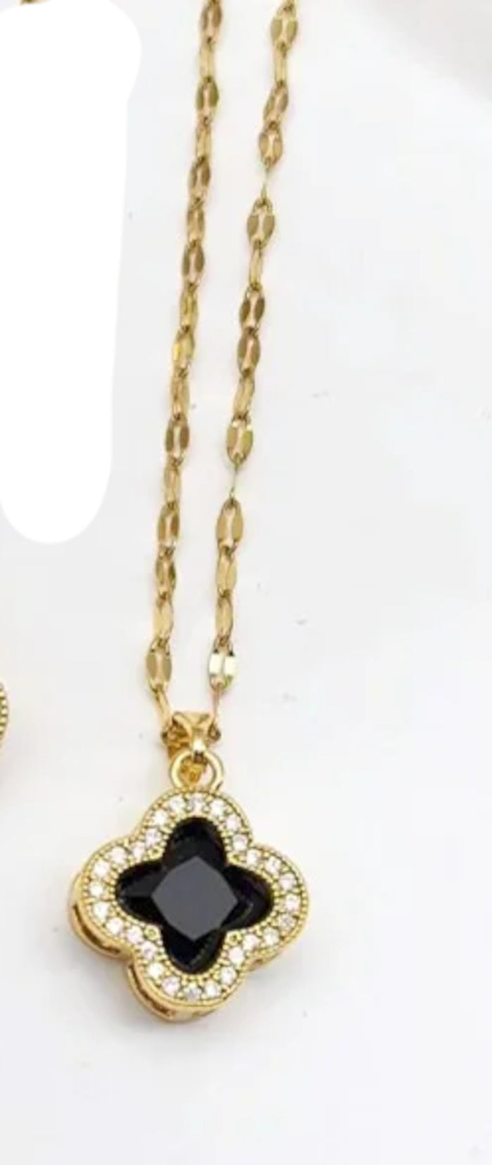 Black Gold Four-Leaf Clover CZ Crystal Women Fashion Jewelry Necklace