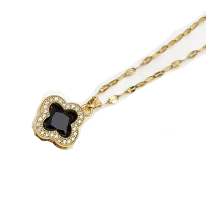 Black Gold Four-Leaf Clover CZ Crystal Women Fashion Jewelry Necklace