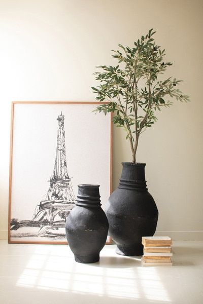 Black Paper Mache Urns (2 sizes)