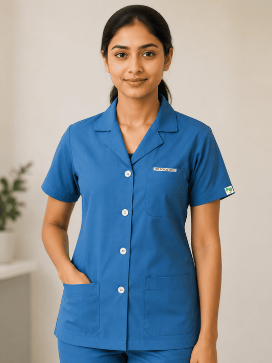 BLUE HALF SLEEVE LAB COAT FOR WOMEN