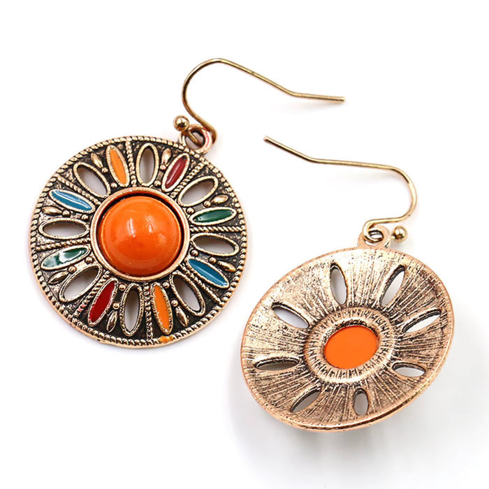 Bohemia Enamel Round Drop Dangle Earrings Ethnic Floral Statement Jewelry