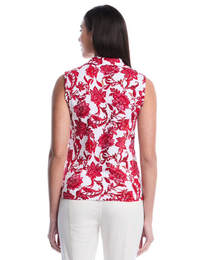 Botanical Print Ruffle Trim Polo (Raspberry)