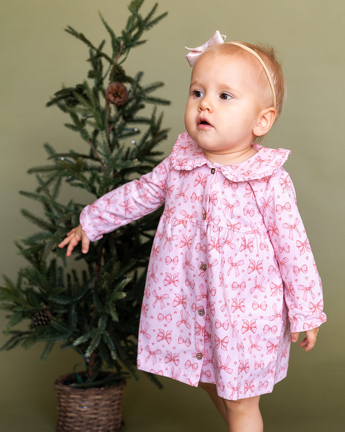 Bows Organic Baby Pink Dress & Bloomer Set