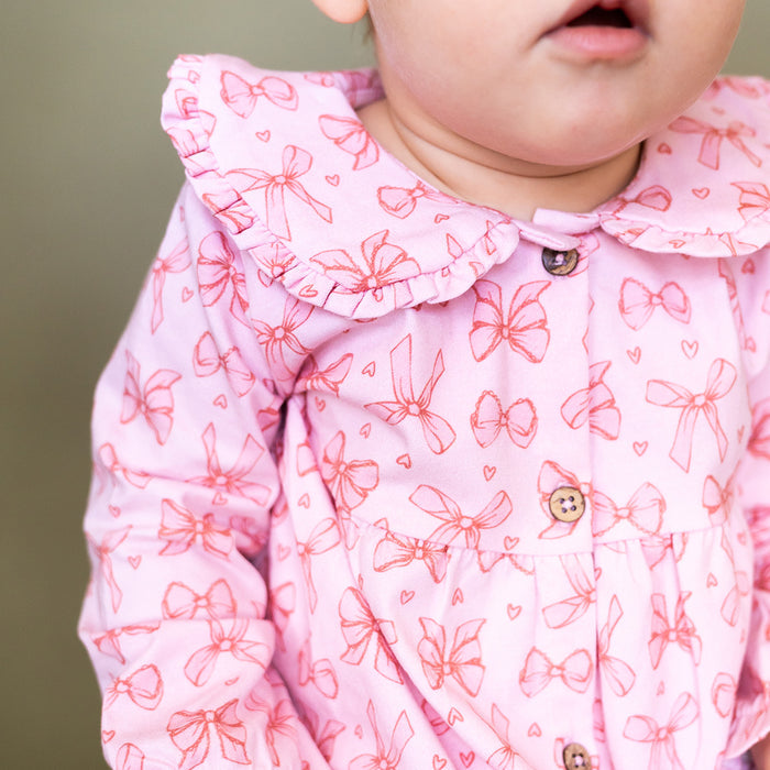 Bows Organic Baby Pink Dress & Bloomer Set