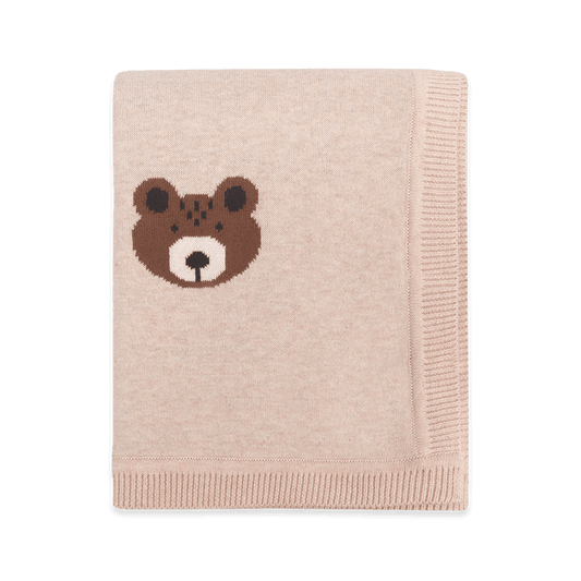 Brown Bear - Jacquard Sweater Knit Baby Blanket (Organic Cotton) - Folded
