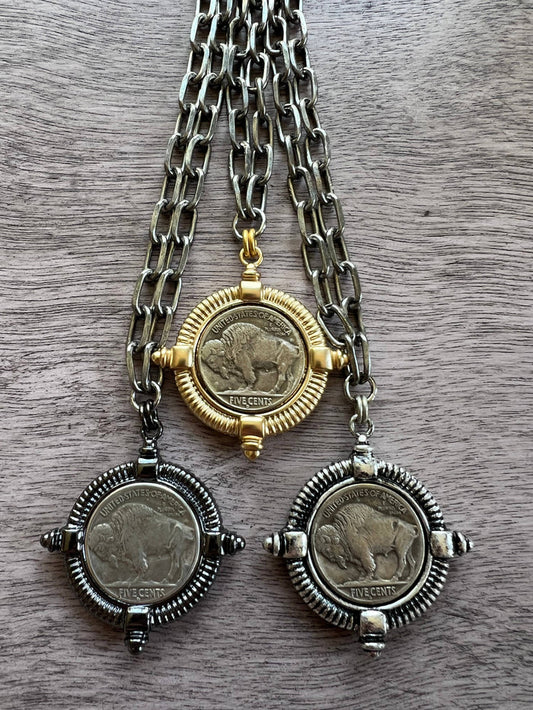 Chasing Cherubs Buffalo necklace featuring a detailed buffalo pendant on a silver chain, stylish and nature-inspired jewelry.