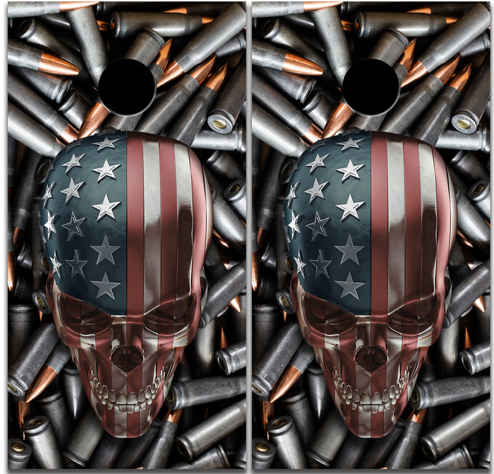 Bullets and Skull American Flag Custom Cornhole Vinyl Wrap