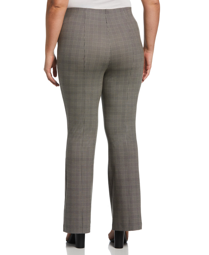 Button Detail Plaid Bootcut Pant (Stone)