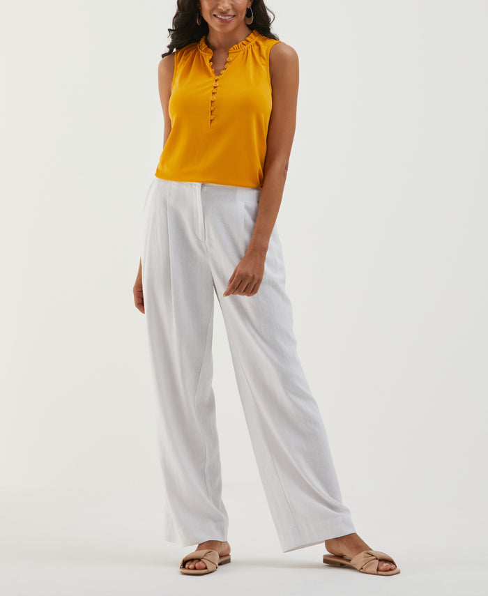 Button Front Ruffle Tank Top (Golden Glow)