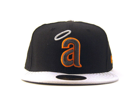 CALIFORNIA ANGELS 5950 NEW ERA FITTED HATS (BLACK METALLIC SILVER ORANGE)