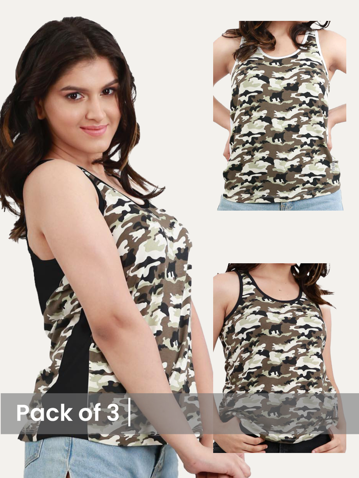Camouflage Printed Women's Tanks (Pack of 3)