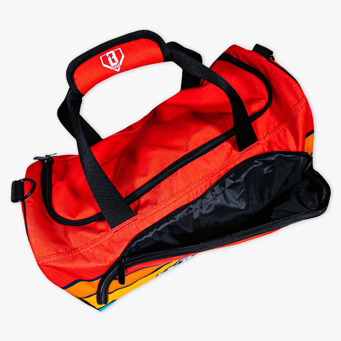 Camp Duffel Bag baseball side zipper open Baseball Lifestyle 101 logo strap