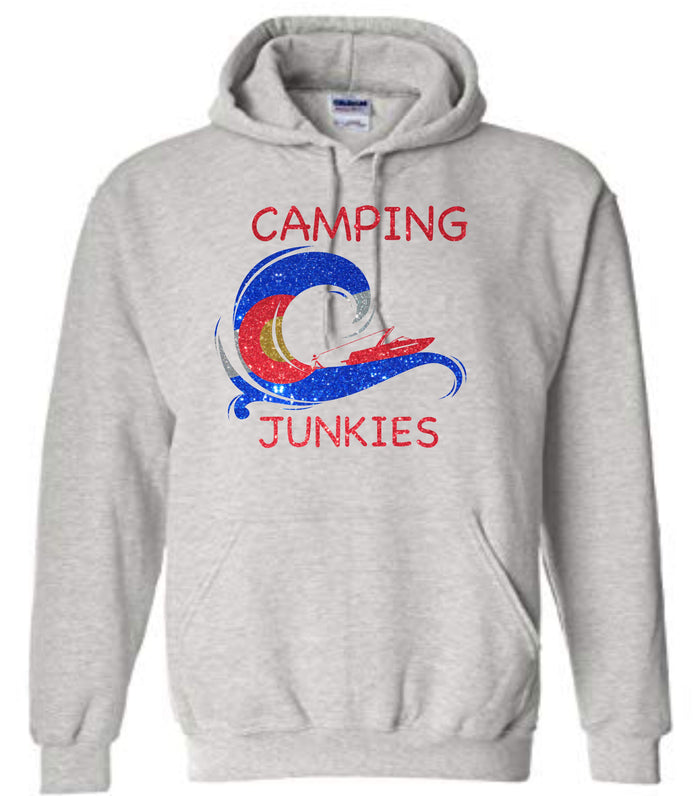 Camping Junkies Basic Hoodie- Adult and Youth- Matte or Glitter