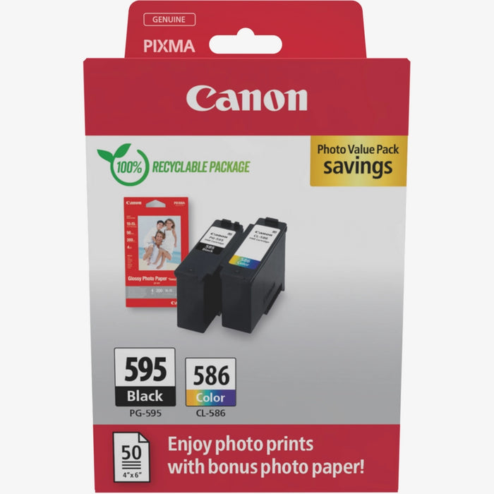 Canon PG-595 & CL-586 Ink Cartridges + Photo Paper Value Pack - 7171C004