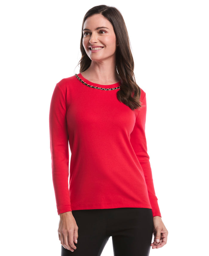 Chain Neck Detail Top (True Red)