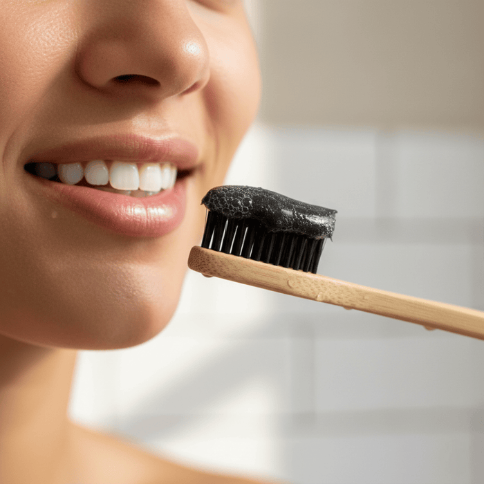 Briut charcoal whitening toothpaste benefits infographic — organic ingredients