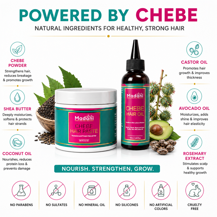 Chebe Hair Care Duo
Moisturize. Strengthen. Grow.