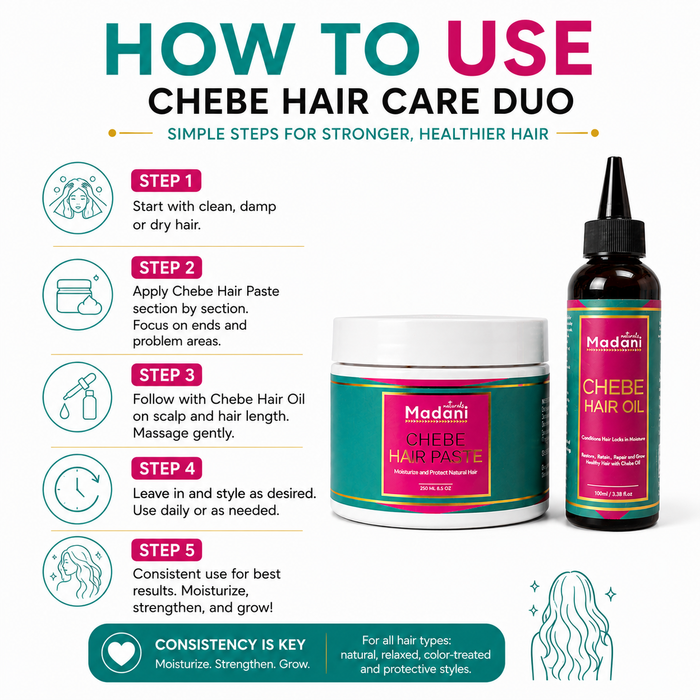 Chebe Hair Care Duo
Moisturize. Strengthen. Grow.