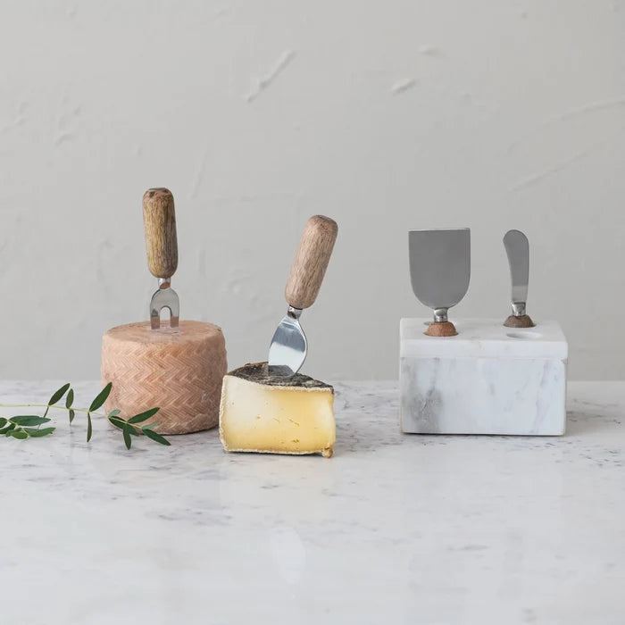 Cheese Servers in White Marble Stand