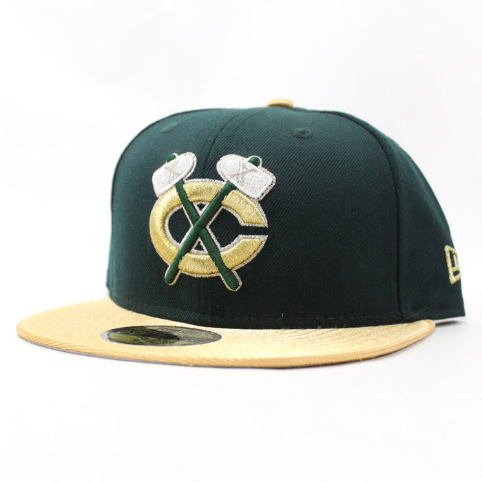 Chicago Blackhawks New Era 59FIFTY Fitted Hat (Hunter M Gold Gray Under Brim)