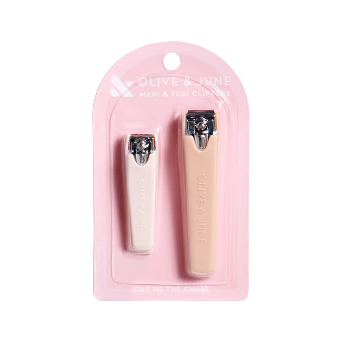 Clipper Set with flat-edge mani and pedi clippers in soft pastel shades for precise nail trimming at home
