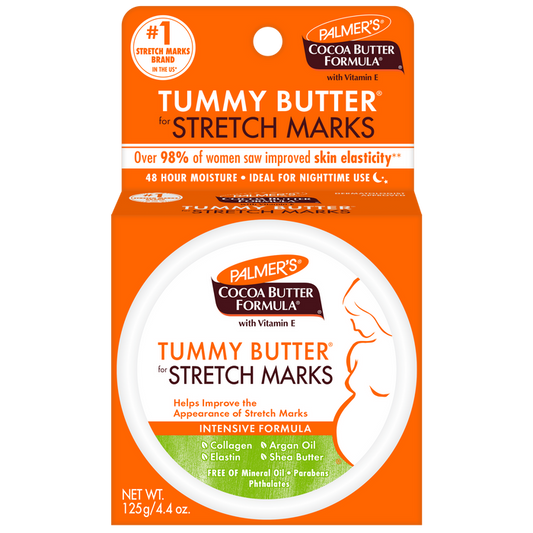 Cocoa Butter Tummy Butter for Pregnancy Stretch Marks packaging.