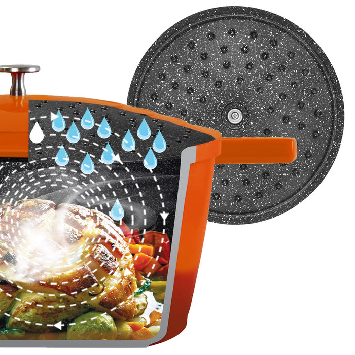 Cocotte Roaster Casserole Dish Round 28cm Orange with Lid