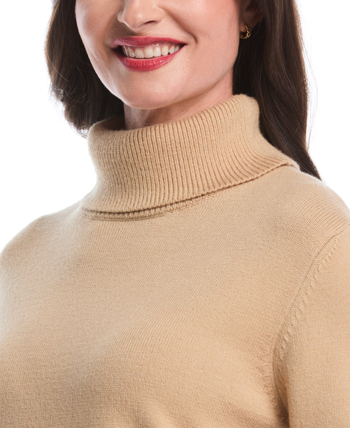 Color Block Trim Turtleneck Sweater (Irish Cream)