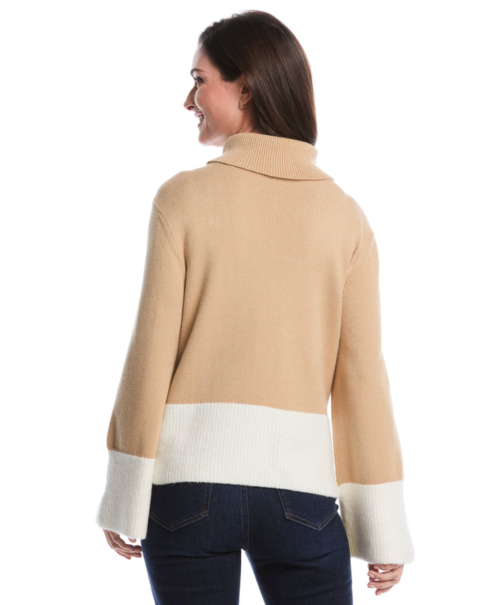 Color Block Trim Turtleneck Sweater (Irish Cream)