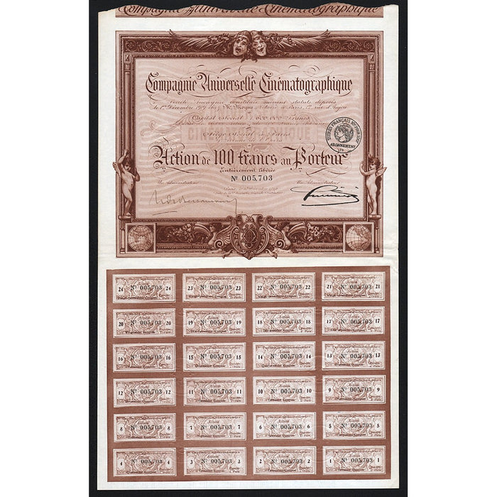 Compagnie Universelle Cinematographiqe 1910 France Stock Certificate