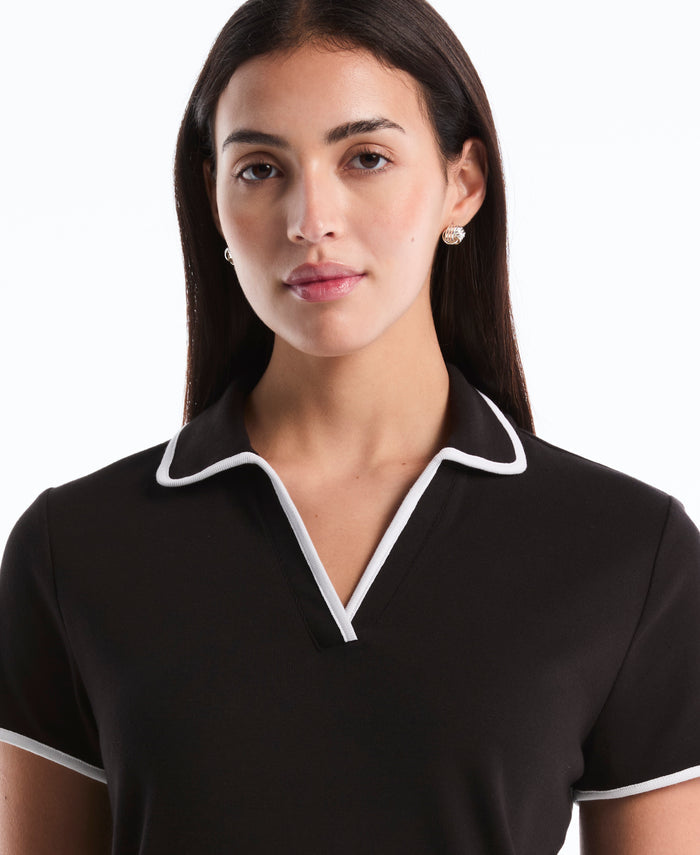 Contrast Trim Johnny Collar Polo (Black)